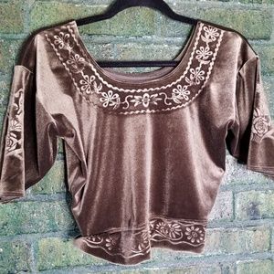 Olive ccolored crushed velvet 1/4 top